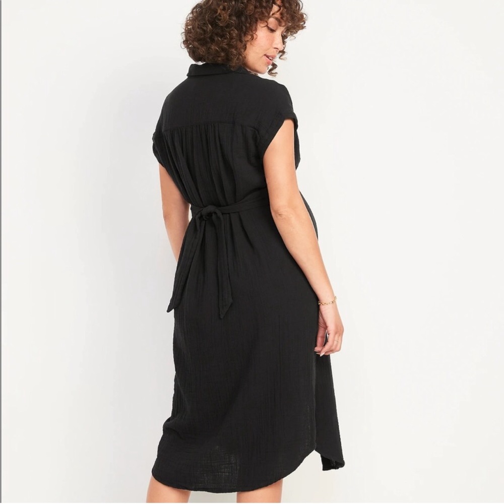 EUC Old Navy Maternity Tie-Belt Button-Front Midi Dress • Size M